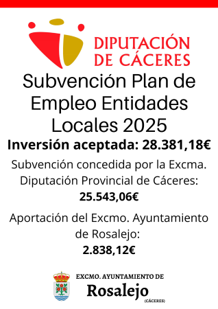 Imagen SUBVENCIÓN PLAN EMPLEO ENTIDADES LOCALES 2025. DIPUTACIÓN DE CÁCERES