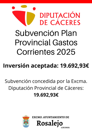 Imagen SUBVENCIÓN PLAN PROVINCIAL GASTOS CORRIENTES 2025. DIPUTACIÓN DE CÁCERES