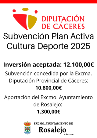 Imagen SUBVENCIÓN PLAN ACTIVA CULTURA DEPORTE 2025. DIPUTACIÓN DE CÁCERES