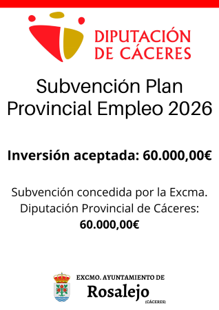 Imagen SUBVENCIÓN PLAN PROVINCIAL EMPLEO 2026. DIPUTACIÓN DE CÁCERES