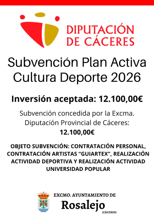 Imagen SUBVENCIÓN PLAN ACTIVA CULTURA DEPORTE 2026. DIPUTACIÓN DE CÁCERES